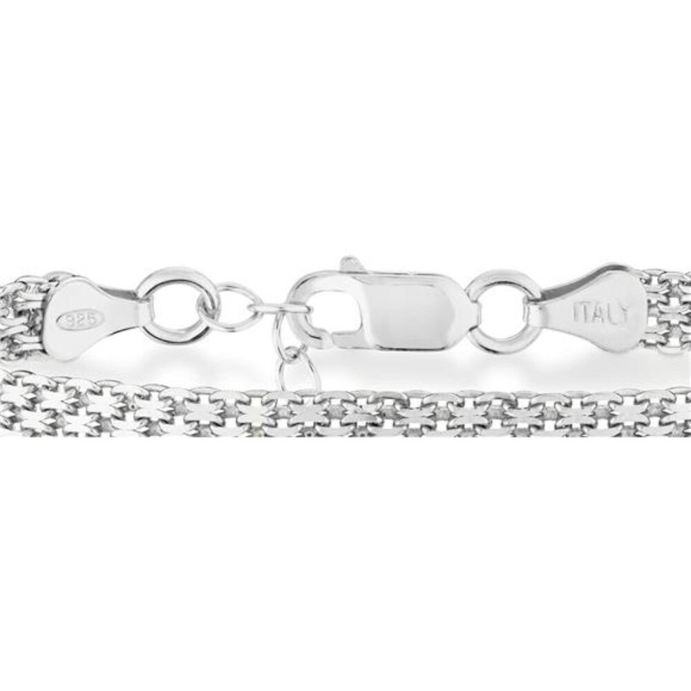 925 Sterling Silver Italian 6mm Solid Bismark Mesh Link Chain Bracelet View 2